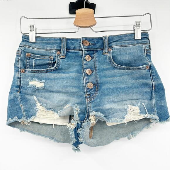 American Eagle Bundle Lot (2) High Rise‎ Distressed Cut Off Denim Shorts Size 2 - Picture 5 of 10